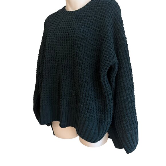 Pink Rose Forest Green Waffle Knit Sweater | M | Cozy Winter Classic - Picture 3 of 9